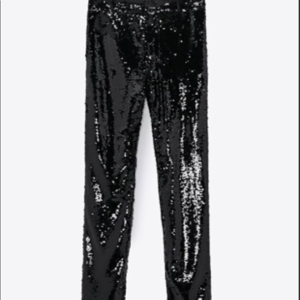 NEW Zara Sequinned Black High Waist Trousers Pants - Picture 5 of 11